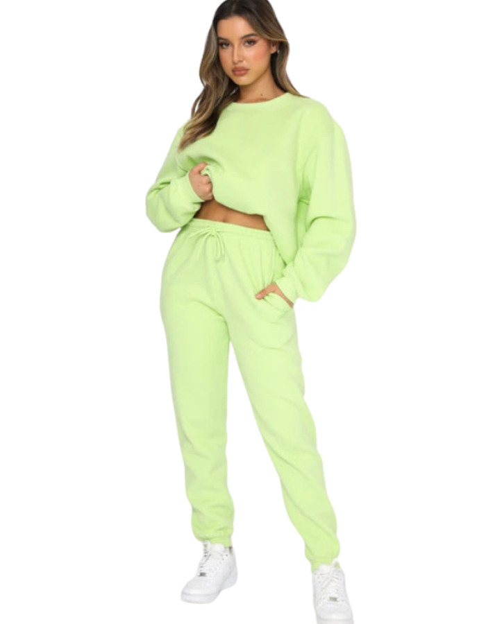 SHOPIQAT Women's New Solid Colour Round Fashionable Casual Collar Pullover Long Sleeve Trousers Sweater Suit - Premium from shopiqat - Just $13.750! Shop now at shopiqat